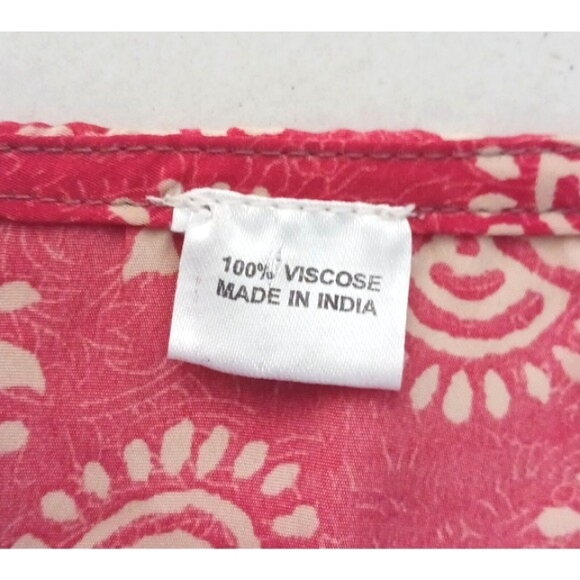 Boho Block Print Tie Front Crop Top Wide Flare Sleeves Plunge Neck Sz S/M - Picture 6 of 6